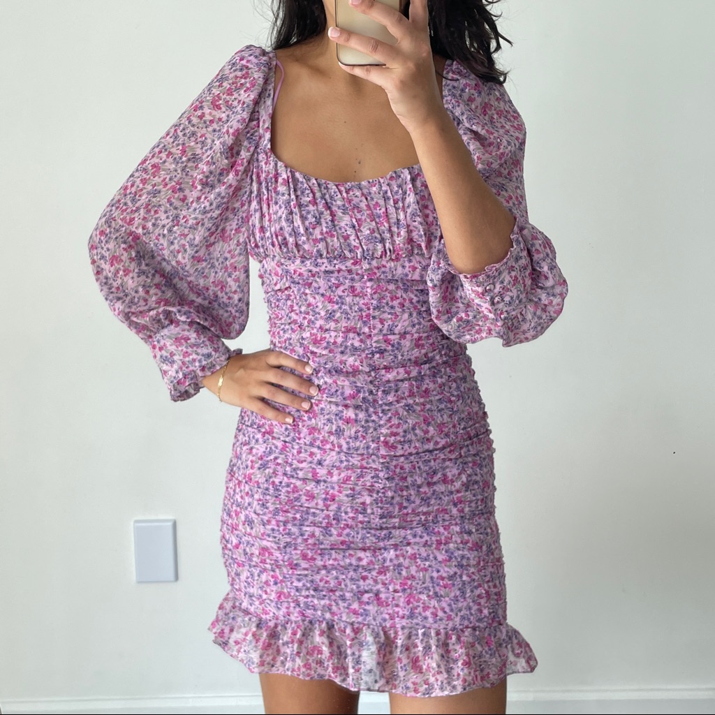 Zara Printed Draped Short Bodycon Dress M